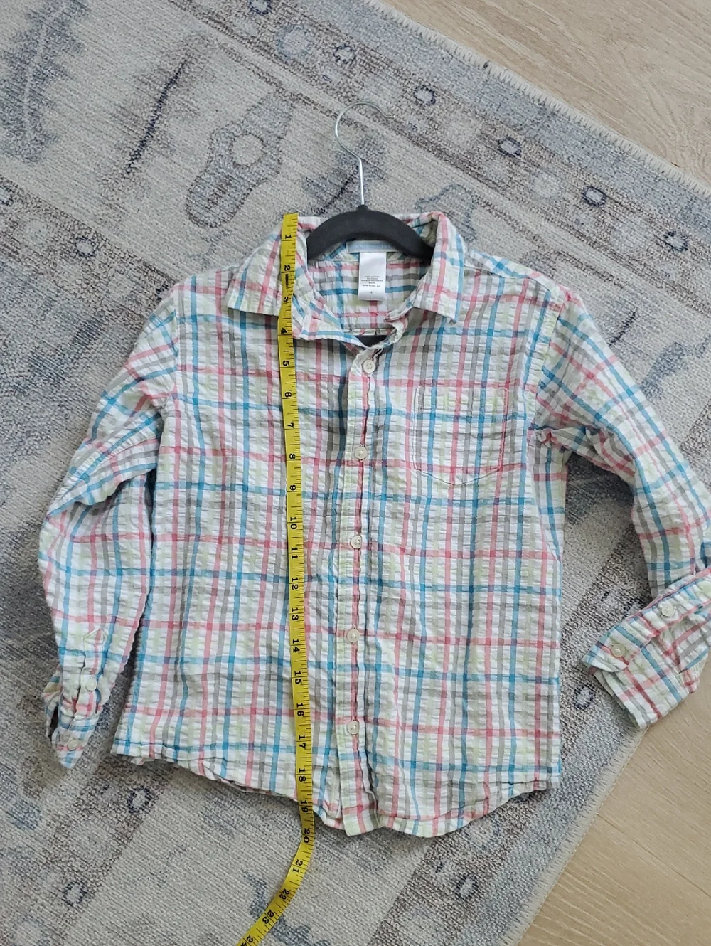 Janie and Jack Boys Seersucker Pastel Plaid Button Up Cotton Shirt Sz6